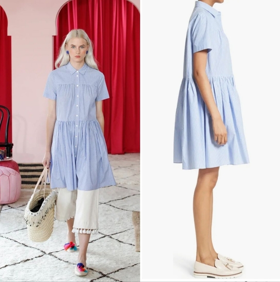 kate spade Dresses & Skirts - KATE SPADE Broome Street Striped Cotton-poplin Shirt Dress With Pockets Size L